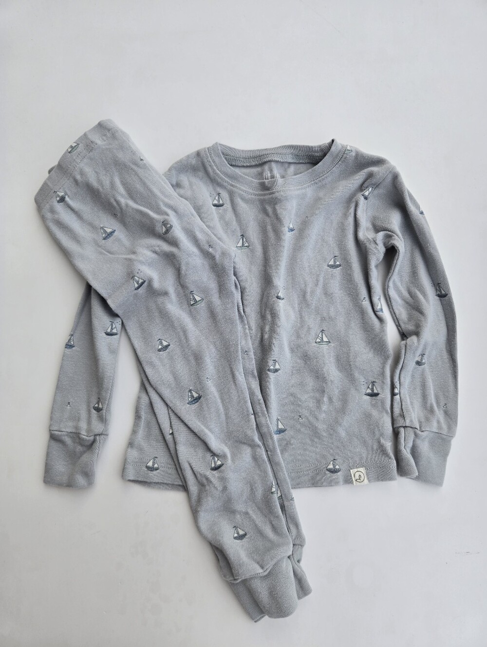 Little Planet  Sailboat Pajama Set in Light Blue Gray Organic Cotton 2T